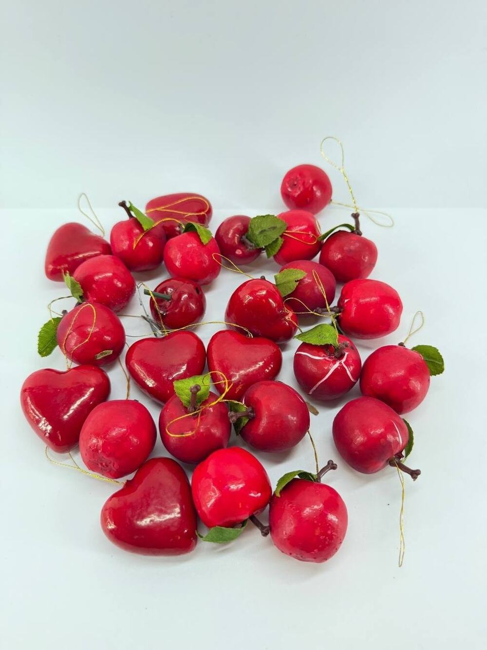 Vintage Christmas Ornament Lot Taiwan Red Apples Hearts Fruit Decor Set of 20